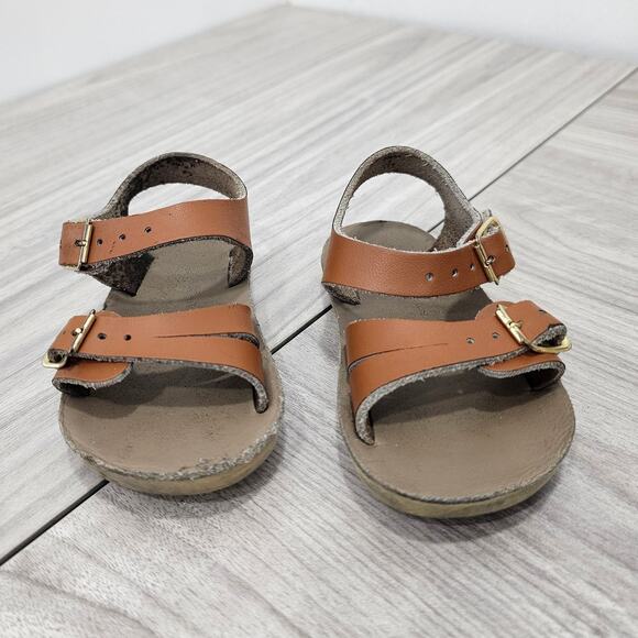 Salt Water Sandals Sea Wee Hoy Shoes Brown Girl Boy Toddler 4 Summer Beach - Picture 1 of 11